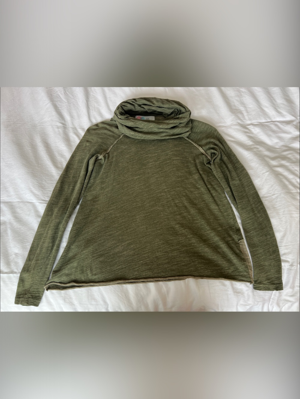Free People Beach Collection Lightweight Olive Green Cowl Neck Shirt